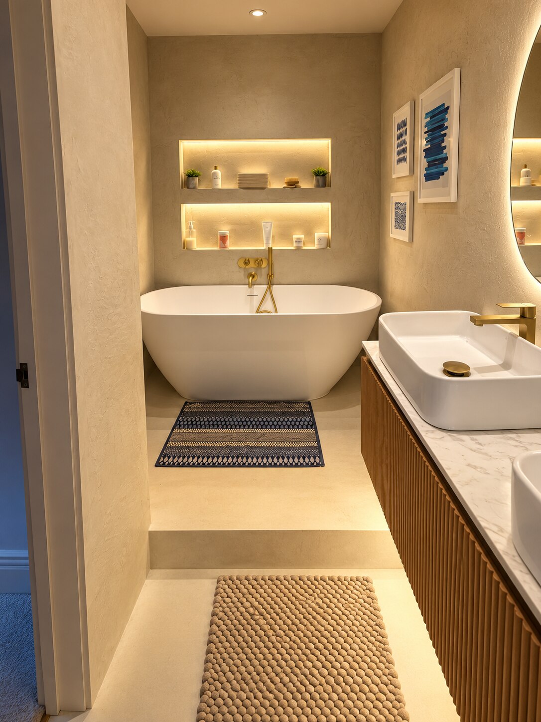 Create Solutions finished bathroom with a freestanding bath and timber vanity
