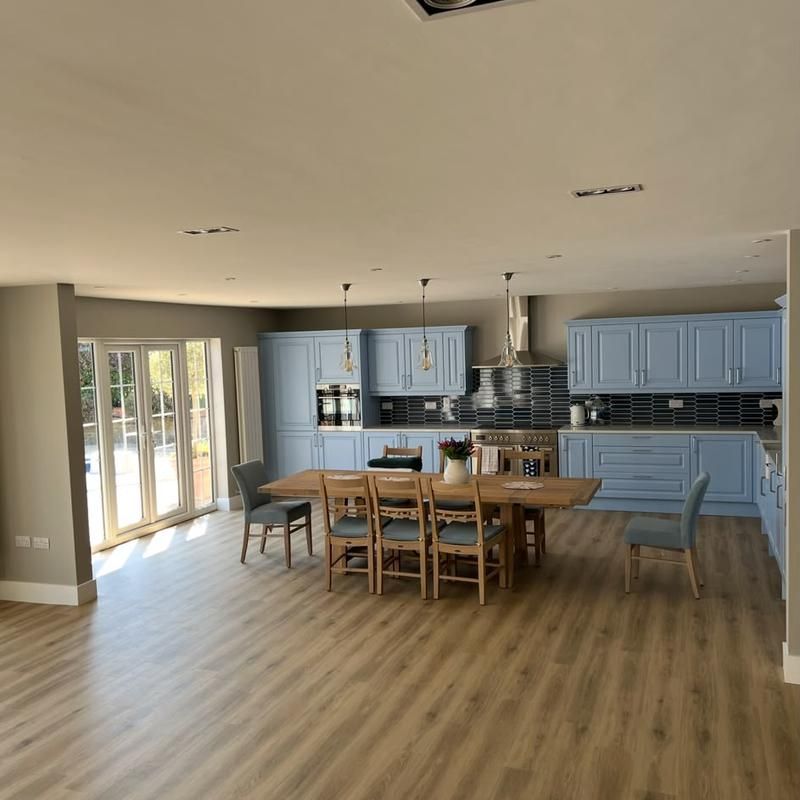 Kitchen-diner viewed from the garden doors end of the room